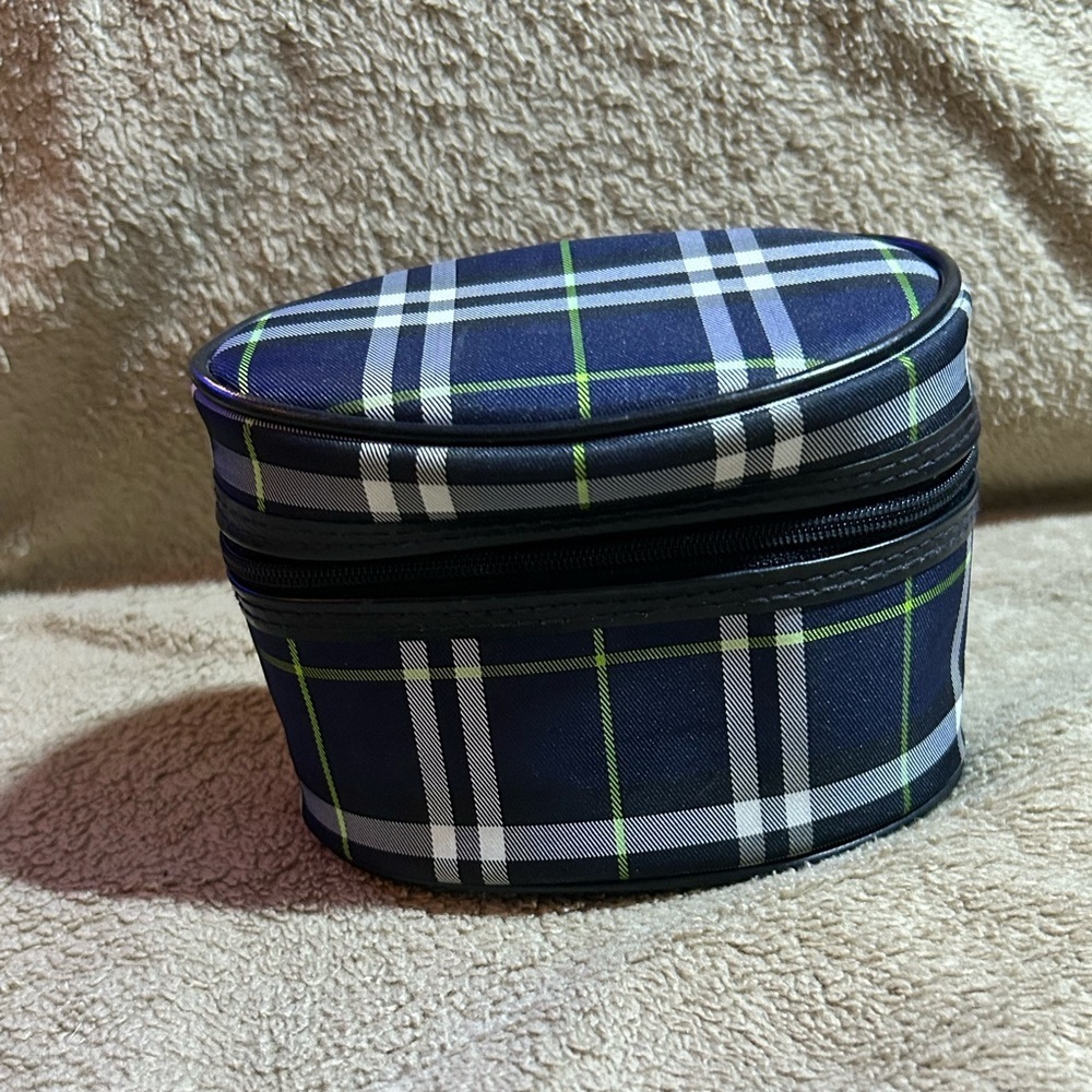 Burberry Authentic Small Blue Plaid Make Up Bag